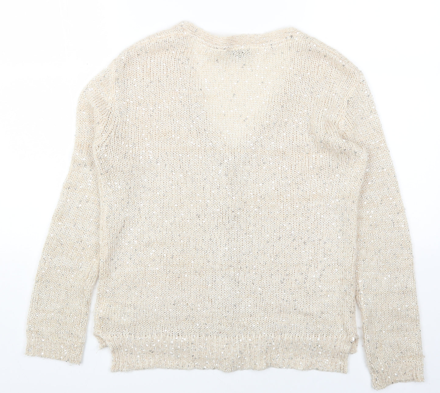 H&M Womens Beige V-Neck Viscose Cardigan Jumper Size XS