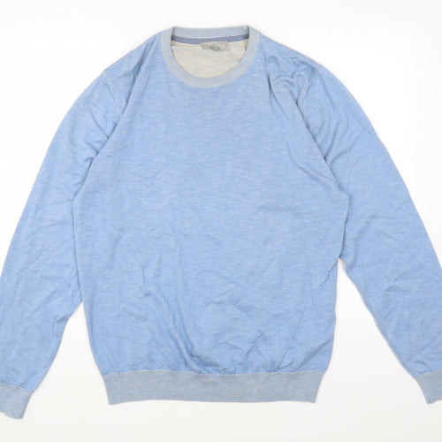 Marks and Spencer Womens Blue Round Neck Cotton Pullover Jumper Size L