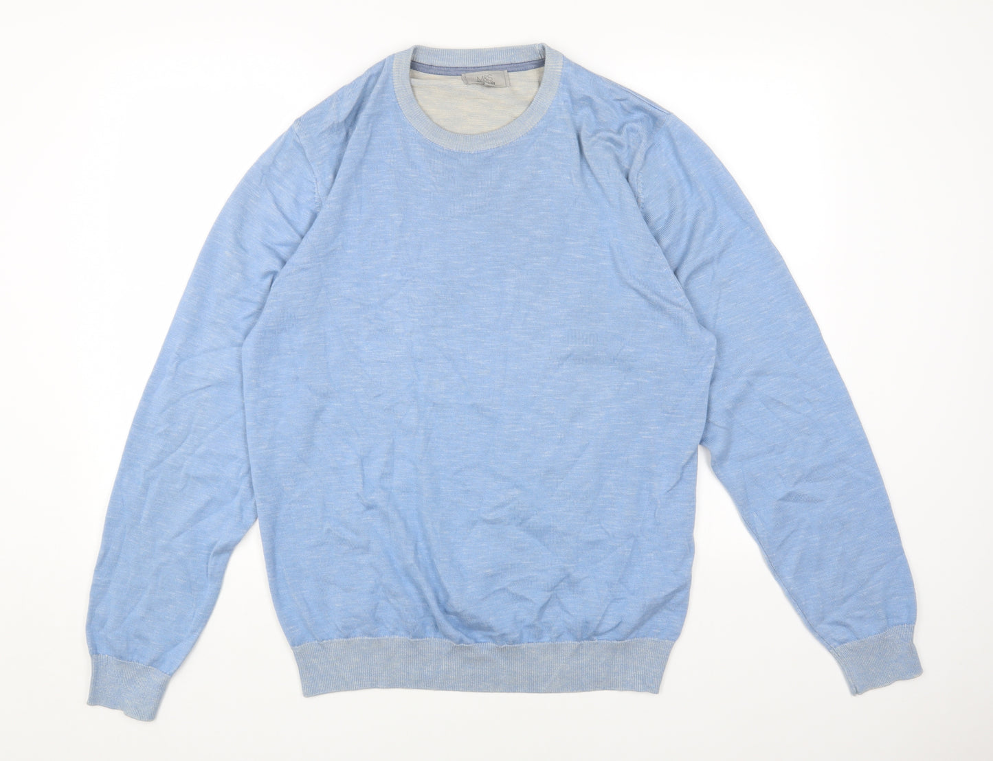 Marks and Spencer Womens Blue Round Neck Cotton Pullover Jumper Size L