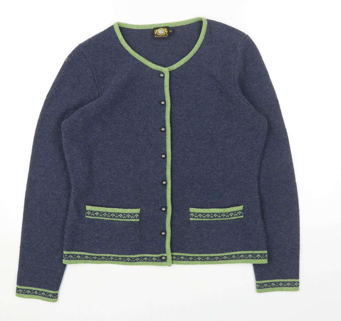 Preworn Womens Blue Round Neck Wool Cardigan Jumper Size M