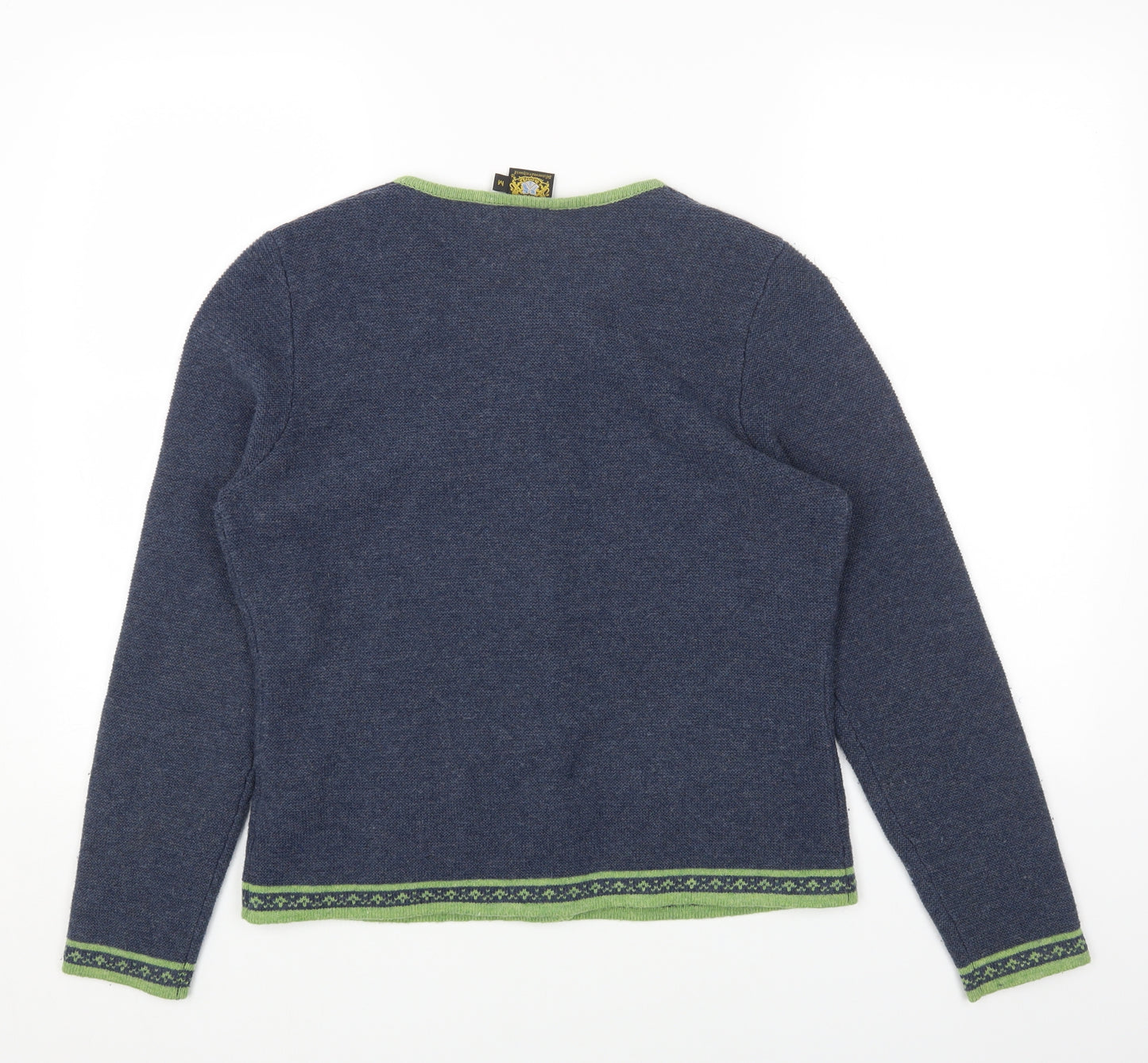 Preworn Womens Blue Round Neck Wool Cardigan Jumper Size M