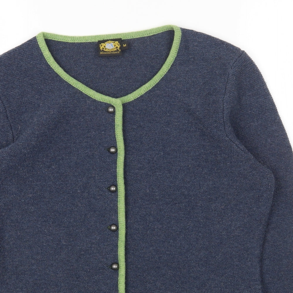 Preworn Womens Blue Round Neck Wool Cardigan Jumper Size M