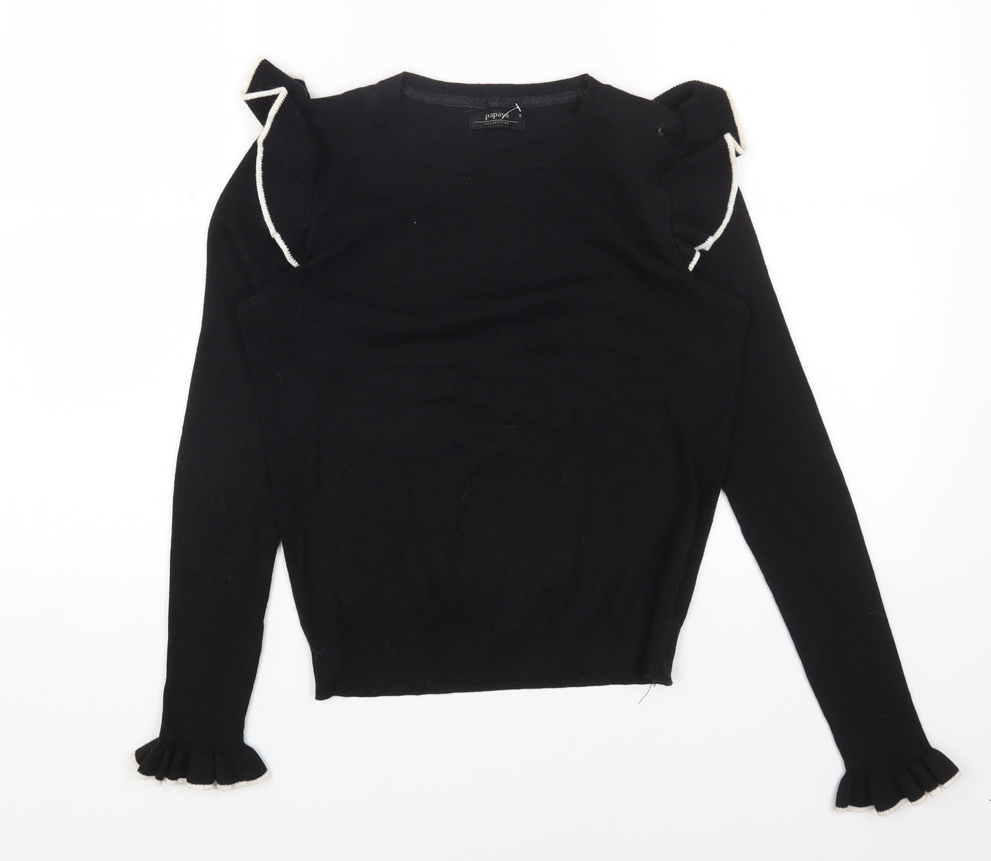 Papaya Womens Black Round Neck Cotton Pullover Jumper Size 8