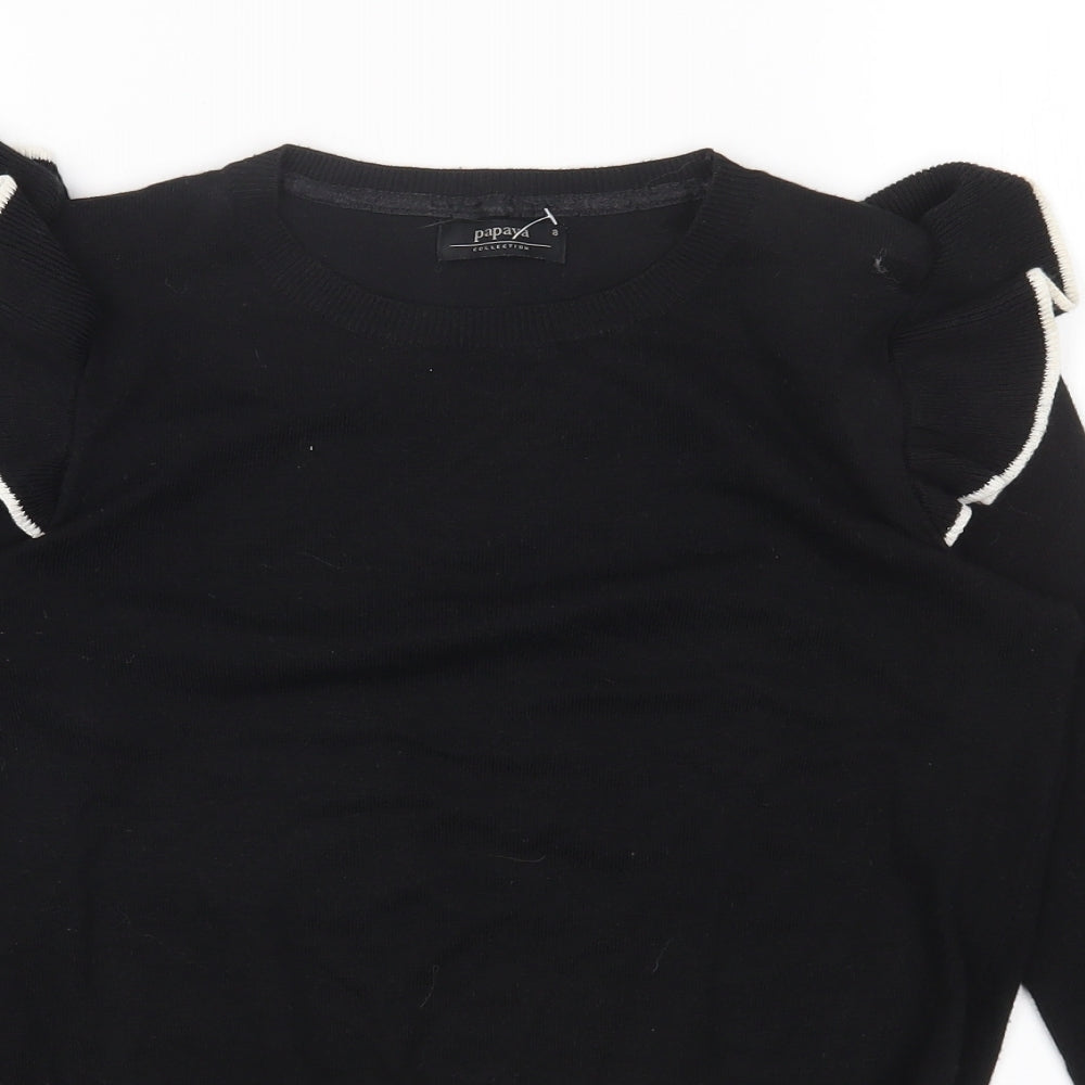 Papaya Womens Black Round Neck Cotton Pullover Jumper Size 8