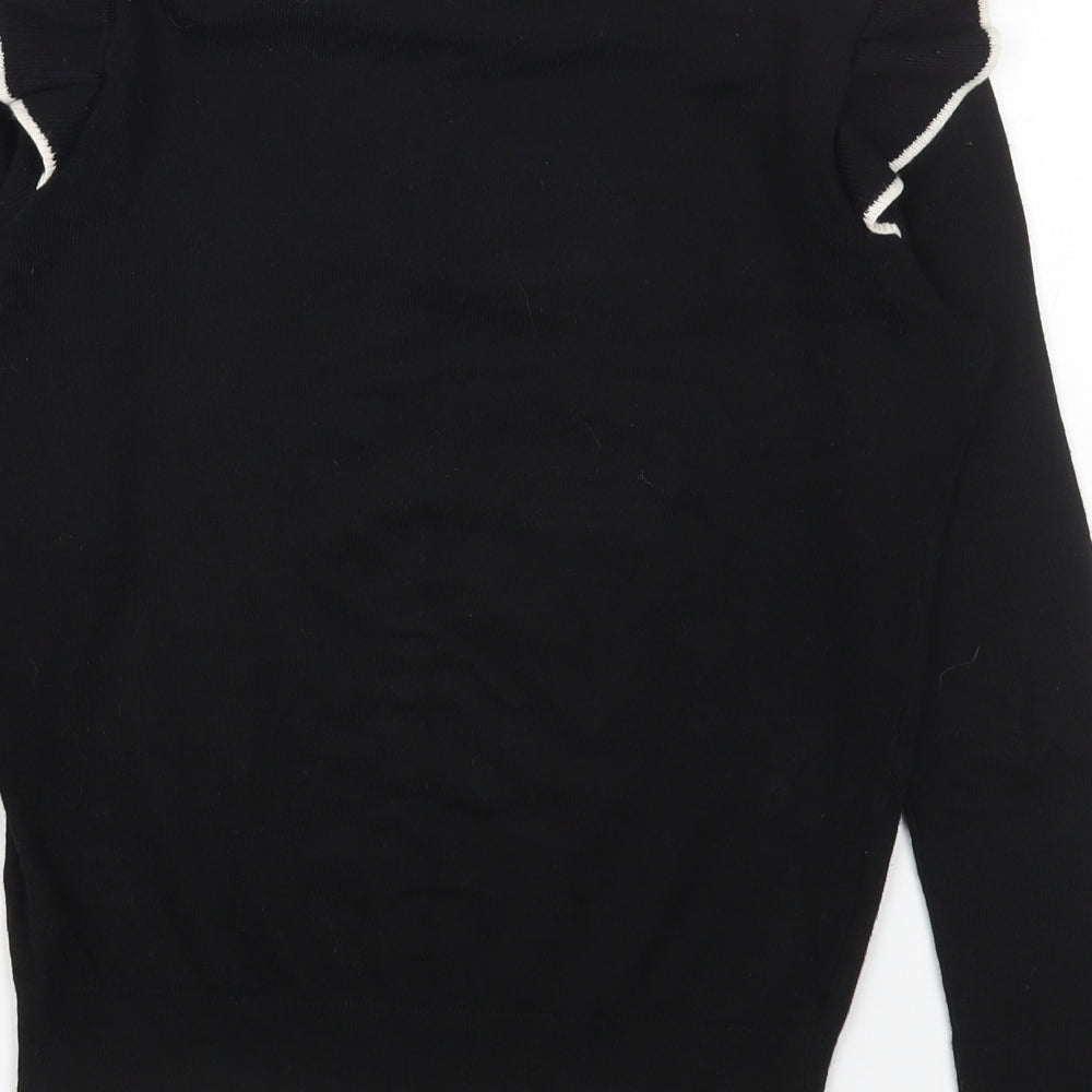 Papaya Womens Black Round Neck Cotton Pullover Jumper Size 8