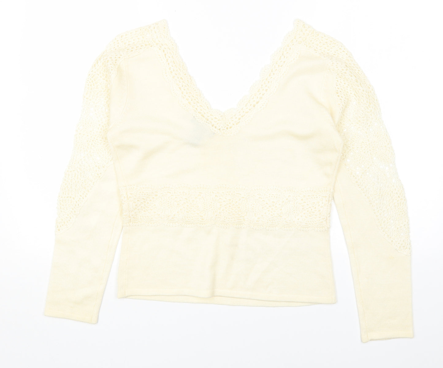 DOLCE CABO Womens White Acrylic Basic T-Shirt Size M V-Neck