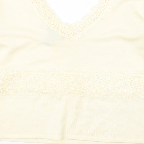 DOLCE CABO Womens White Acrylic Basic T-Shirt Size M V-Neck