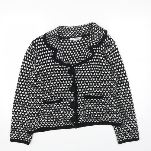 Preworn Womens Black Square Neck Polka Dot Acrylic Cardigan Jumper Size M