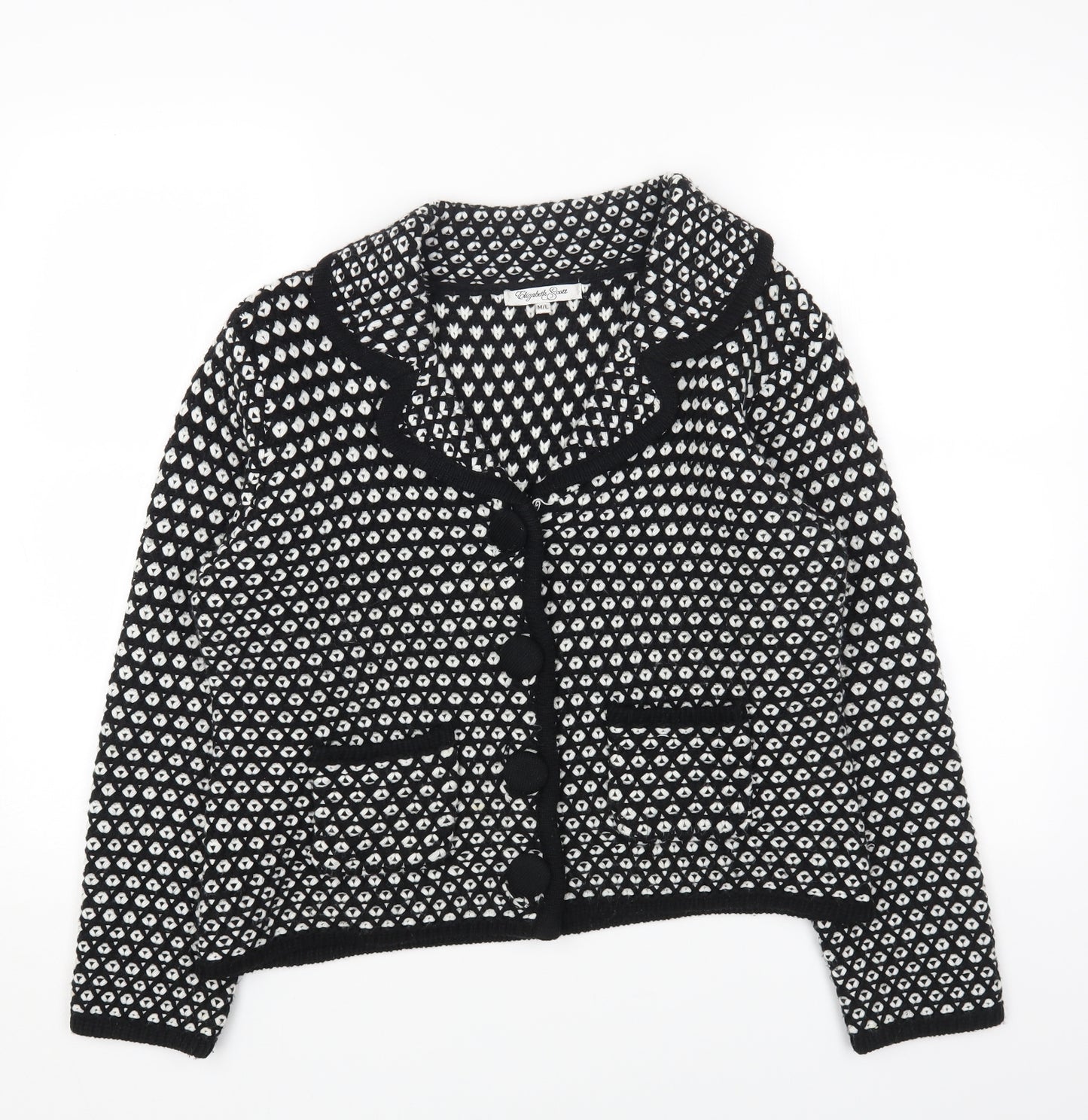 Preworn Womens Black Square Neck Polka Dot Acrylic Cardigan Jumper Size M