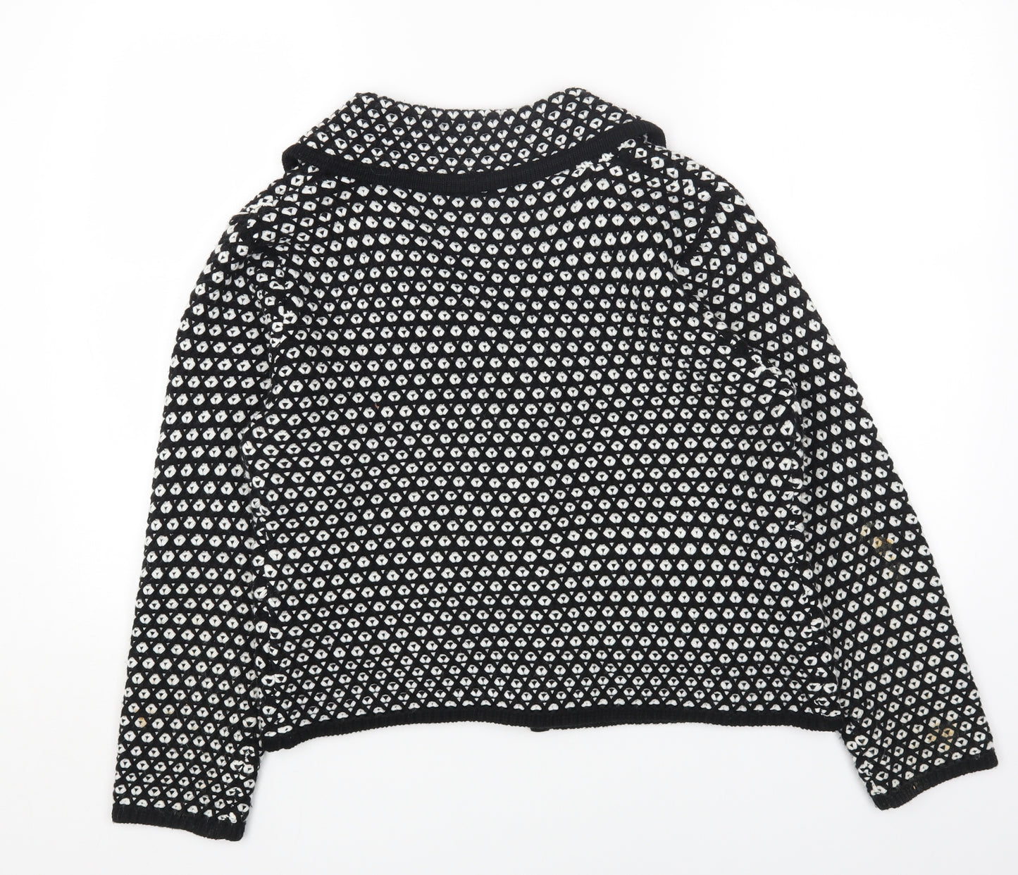 Preworn Womens Black Square Neck Polka Dot Acrylic Cardigan Jumper Size M