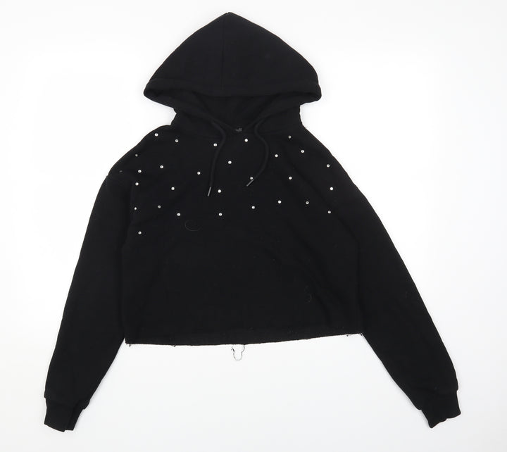 Primark Womens Black Polka Dot Cotton Pullover Hoodie Size 2XS Pullover
