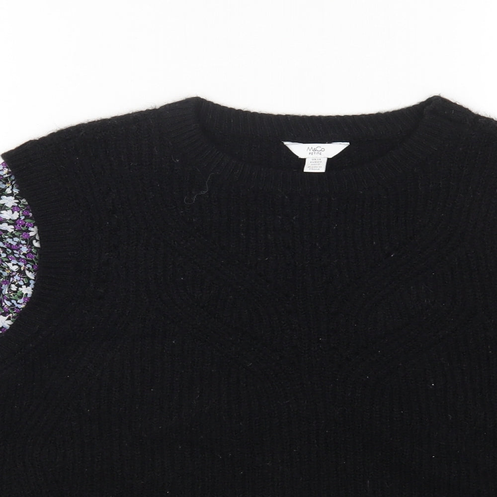 M&Co Womens Black Round Neck Floral Polyester Pullover Jumper Size 14