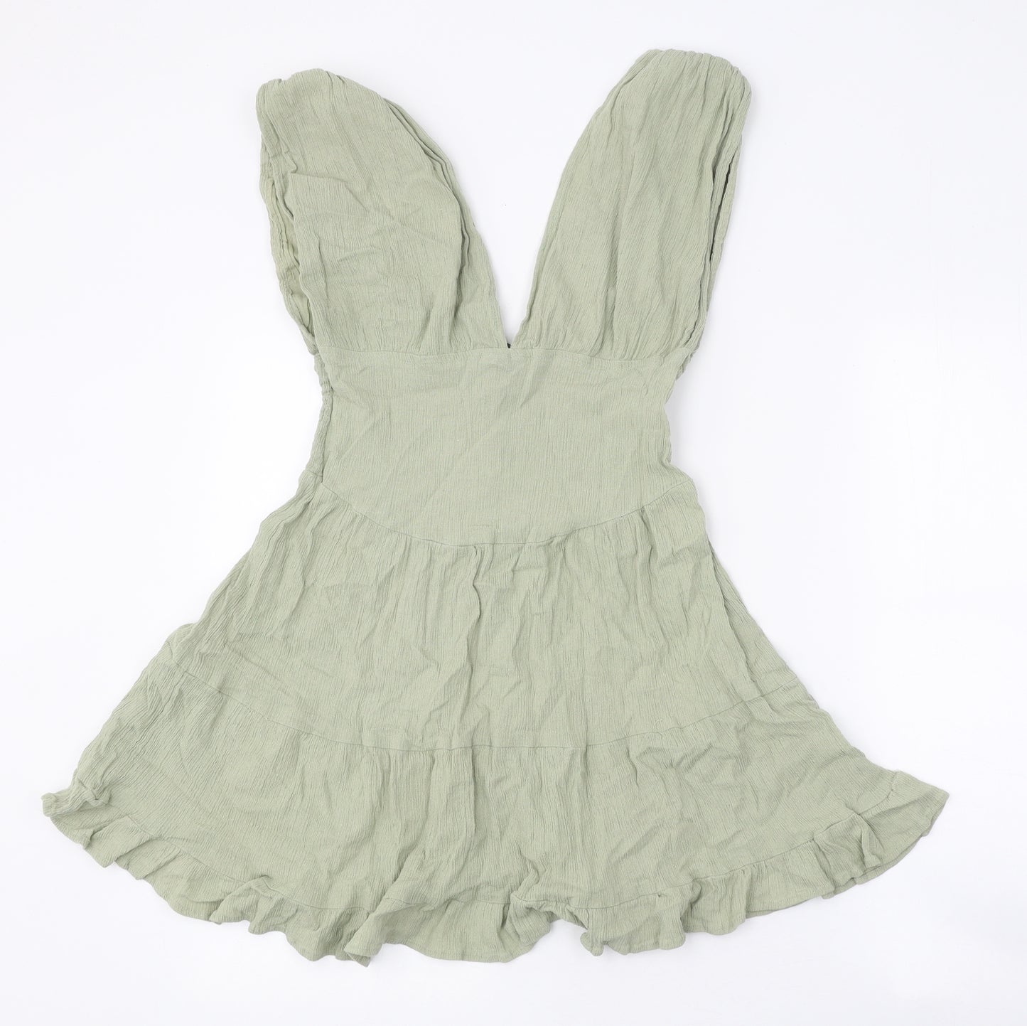 ASOS Womens Green Cotton Skater Dress Size 10 V-Neck Button