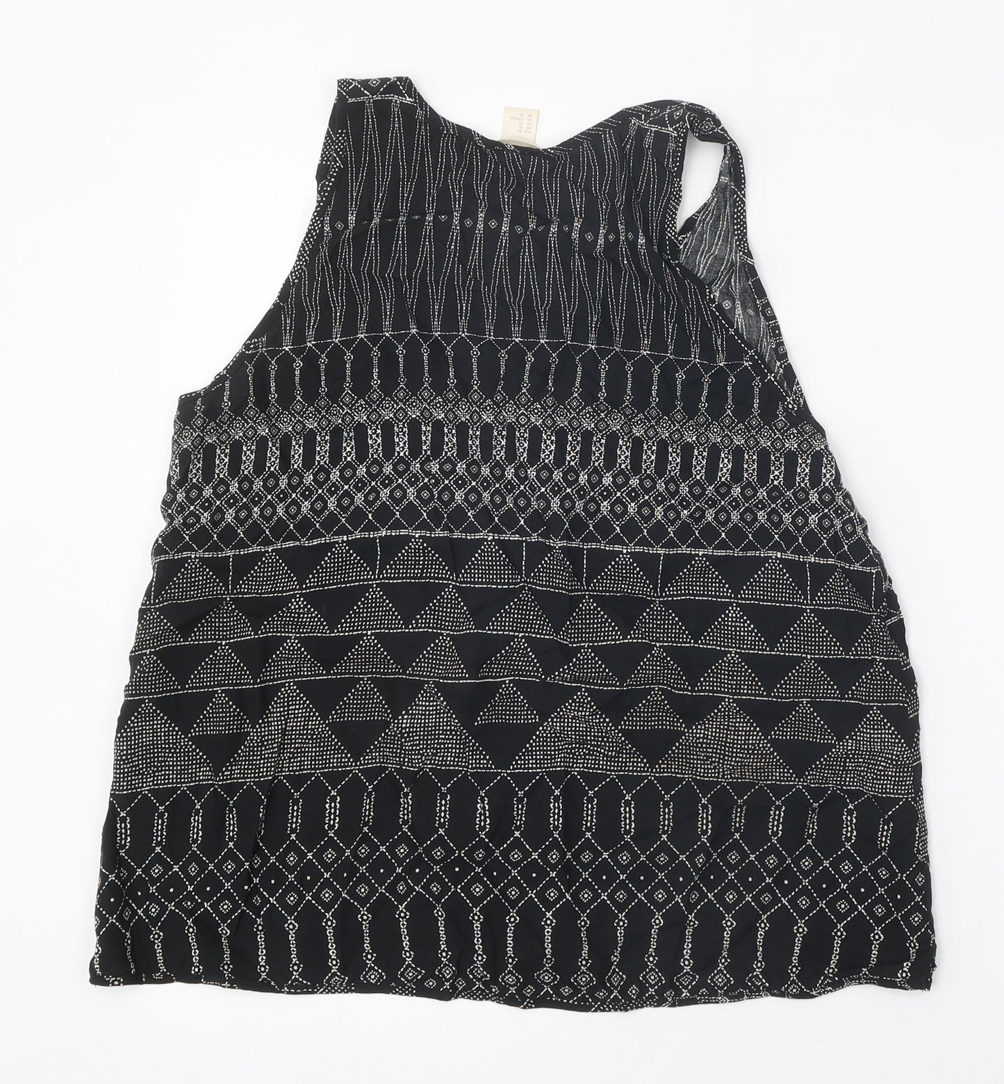 H&M Womens Black Geometric Viscose Basic Tank Size 12 Scoop Neck