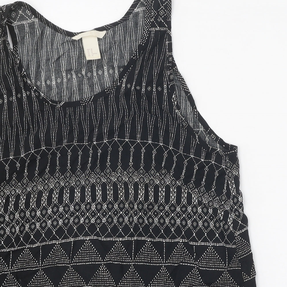 H&M Womens Black Geometric Viscose Basic Tank Size 12 Scoop Neck