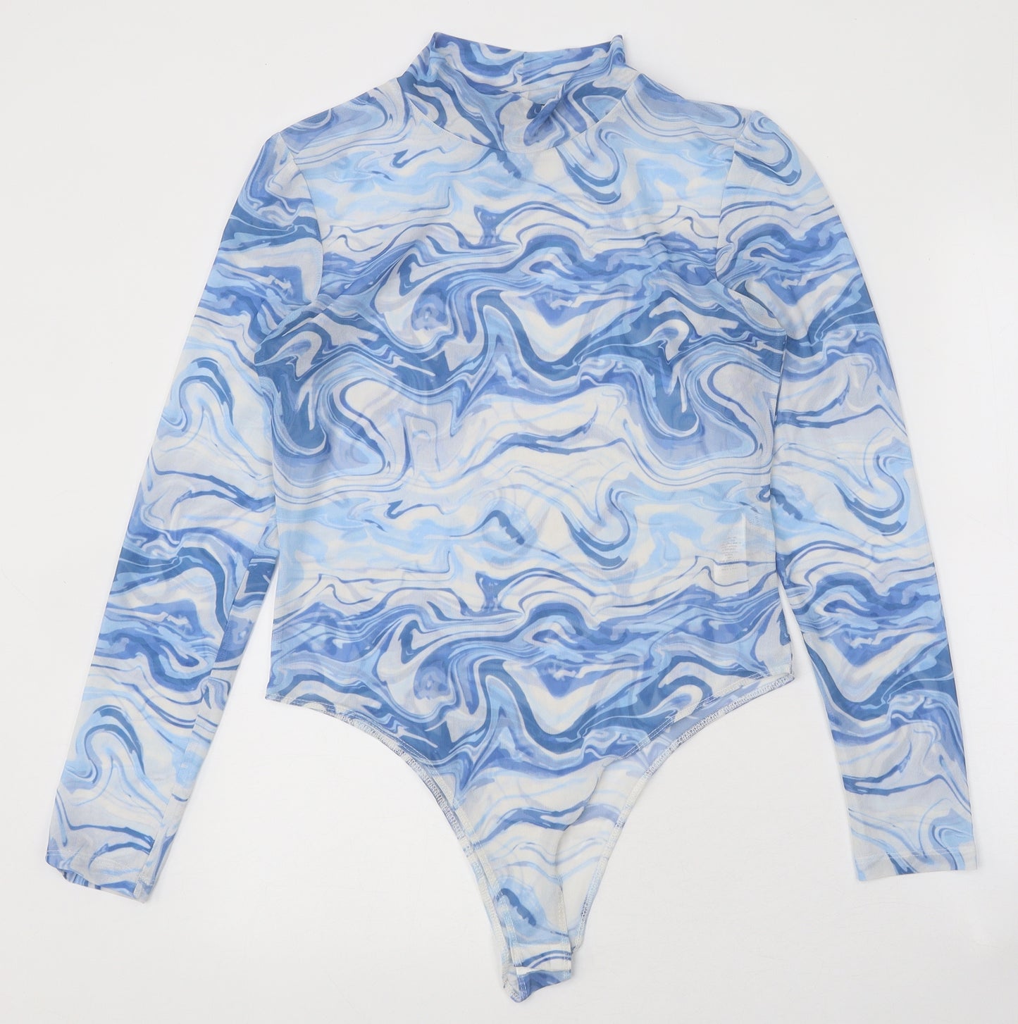 Primark Womens Blue Geometric Polyester Bodysuit One-Piece Size M Button