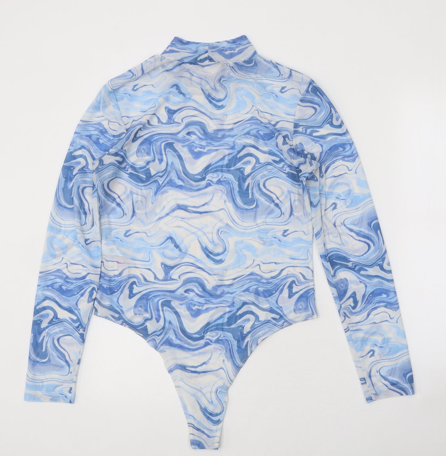 Primark Womens Blue Geometric Polyester Bodysuit One-Piece Size M Button