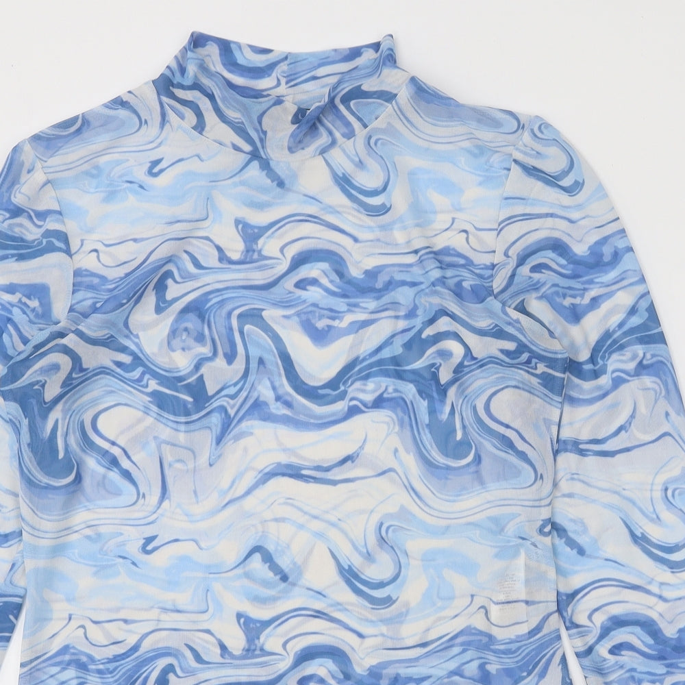 Primark Womens Blue Geometric Polyester Bodysuit One-Piece Size M Button