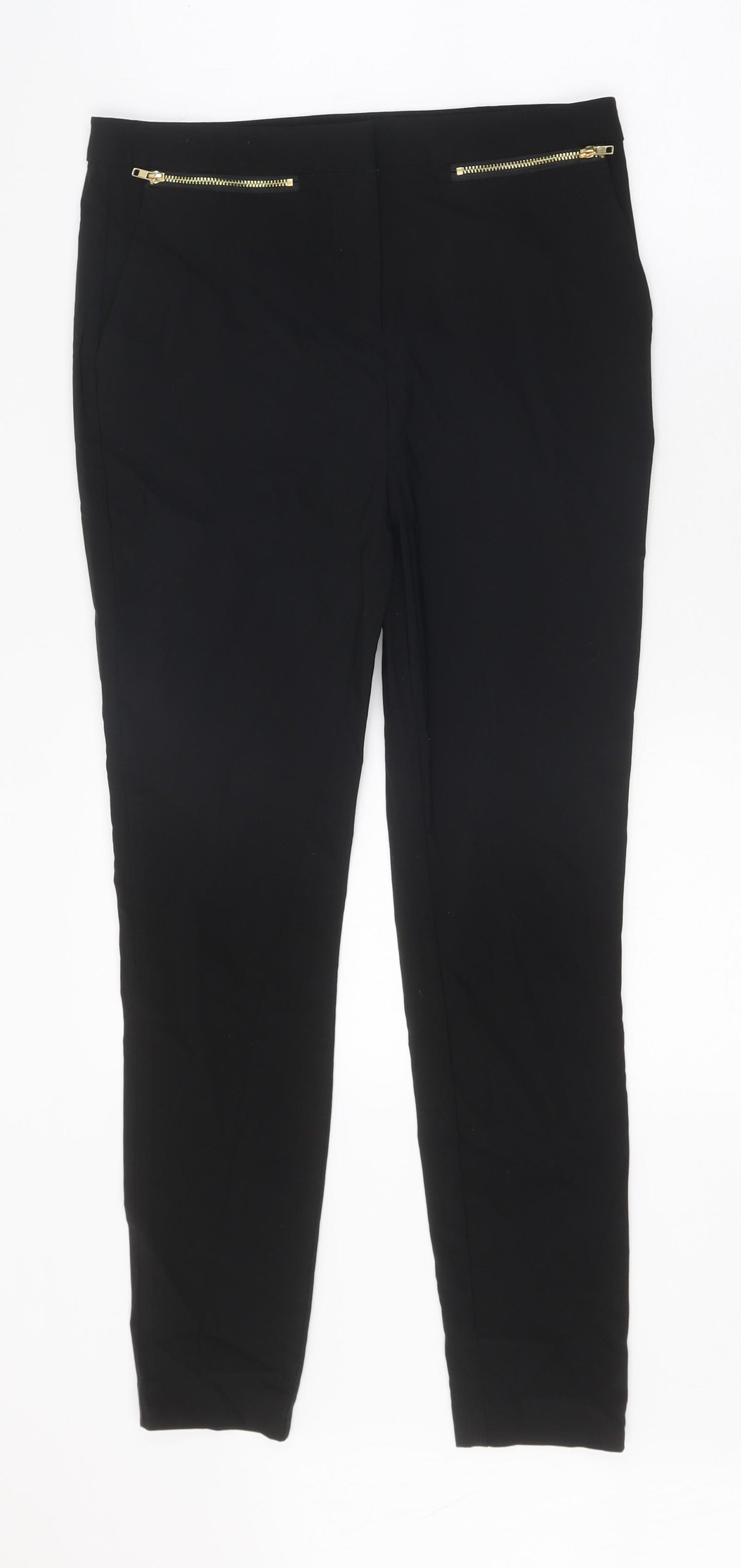 New Look Womens Black Viscose Trousers Size 10 Regular Zip