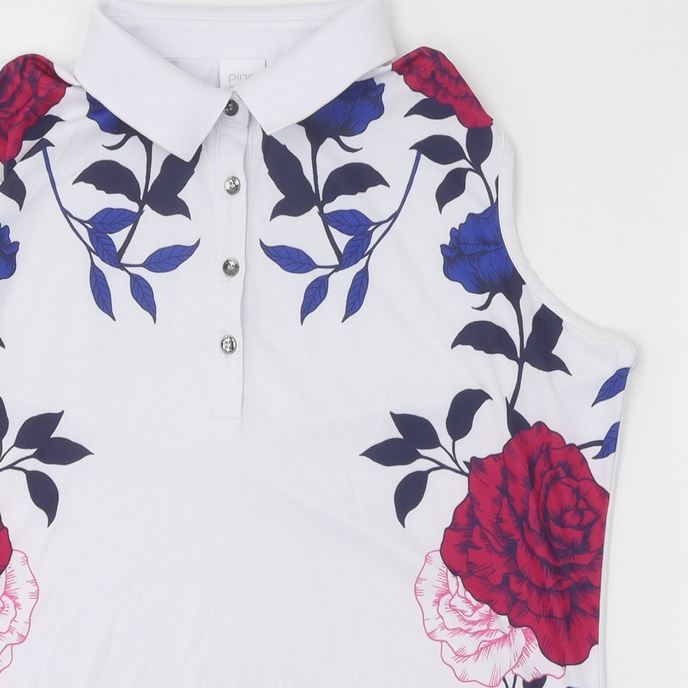 Ping Womens Multicoloured Floral Polyester Basic T-Shirt Size 16 Collared