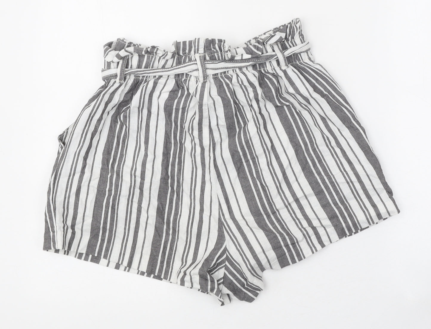 Divided Womens Grey Striped Cotton Paperbag Shorts Size 10 Regular Tie