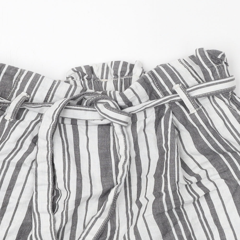 Divided Womens Grey Striped Cotton Paperbag Shorts Size 10 Regular Tie