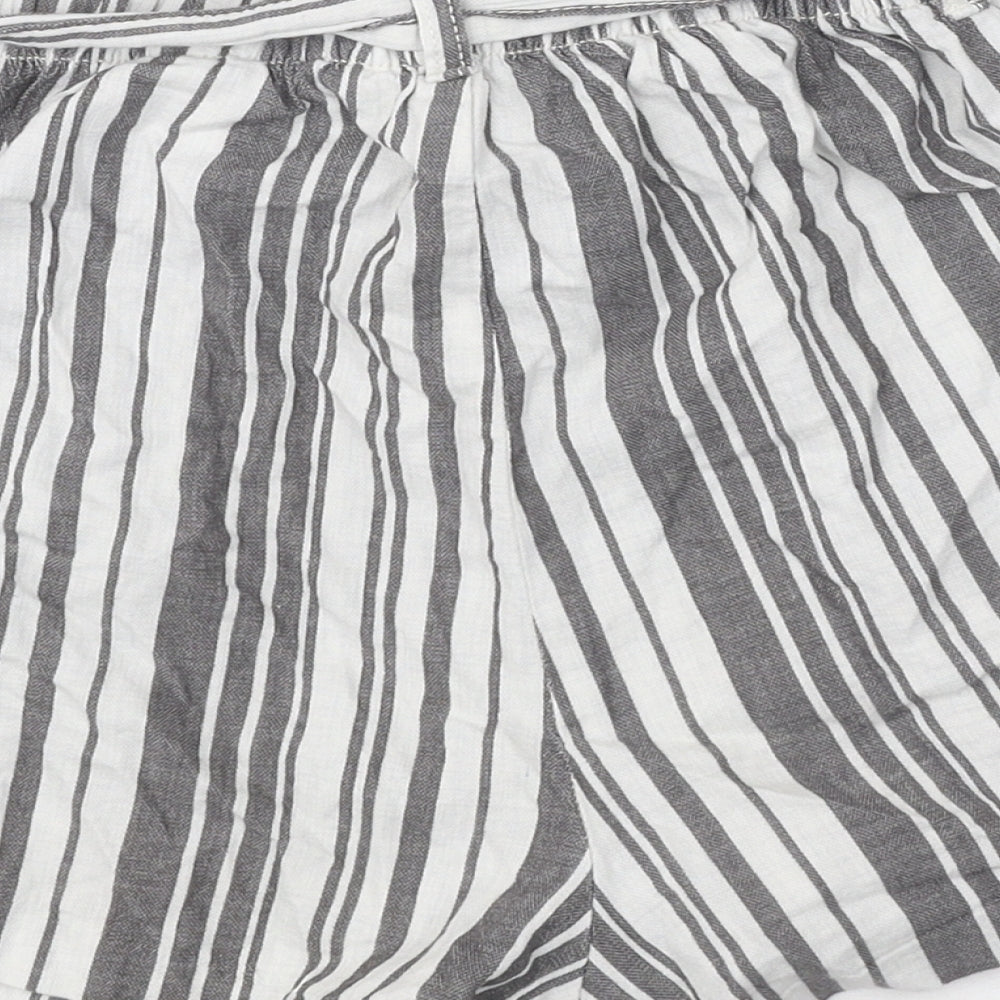 Divided Womens Grey Striped Cotton Paperbag Shorts Size 10 Regular Tie