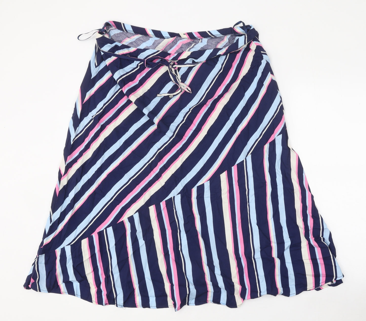 Marks and Spencer Womens Multicoloured Striped Viscose Flare Skirt Size 18 Tie