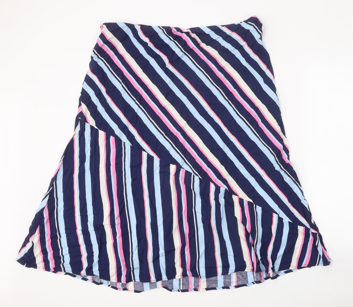 Marks and Spencer Womens Multicoloured Striped Viscose Flare Skirt Size 18 Tie