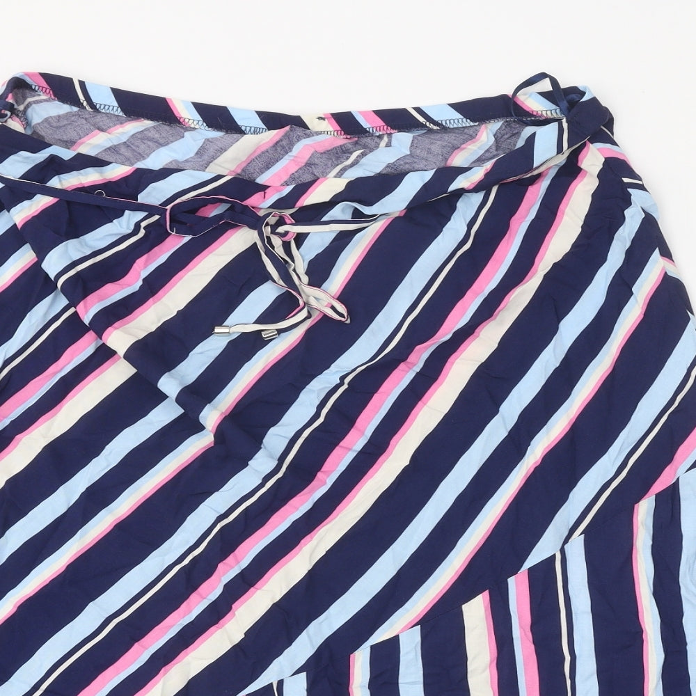 Marks and Spencer Womens Multicoloured Striped Viscose Flare Skirt Size 18 Tie