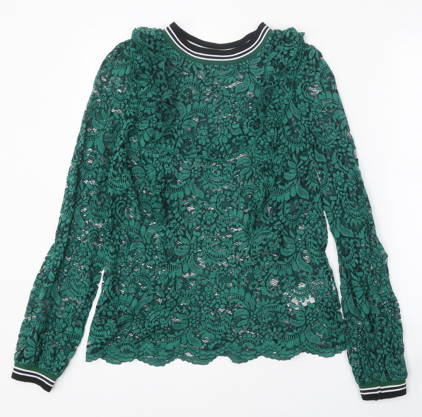 NAF NAF Womens Green Geometric Polyamide Basic T-Shirt Size 6 Round Neck