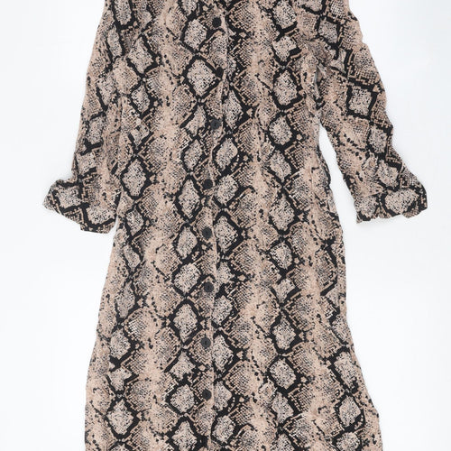 NEXT Womens Multicoloured Animal Print Viscose Shirt Dress Size 6 Collared Button - Snakeskin Pattern