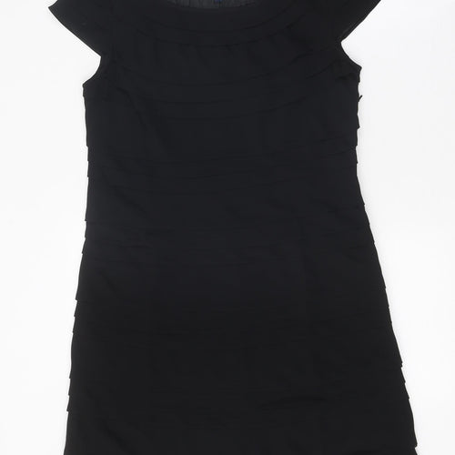 French Connection Womens Black Polyester A-Line Size 10 Scoop Neck Zip