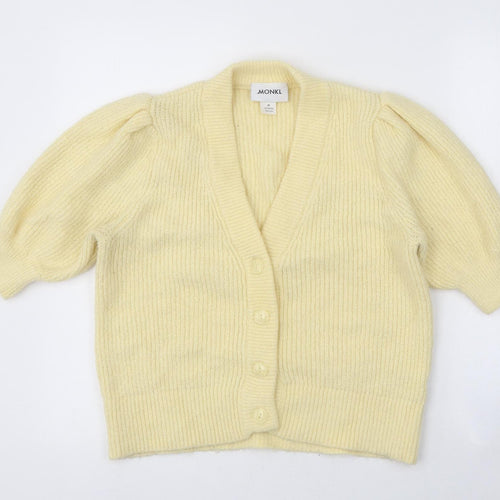 Monki Womens Yellow V-Neck Acrylic Cardigan Jumper Size M