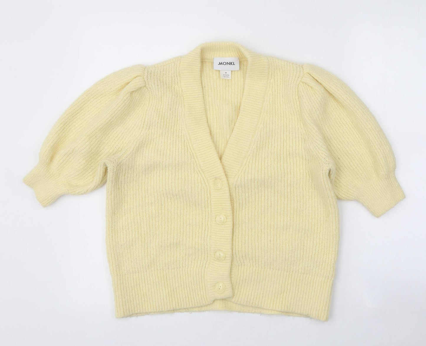 Monki Womens Yellow V-Neck Acrylic Cardigan Jumper Size M