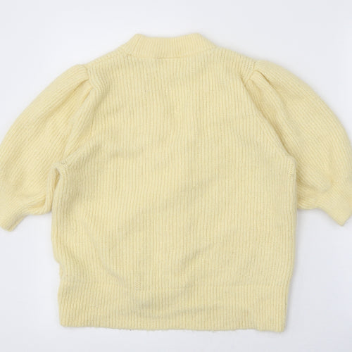 Monki Womens Yellow V-Neck Acrylic Cardigan Jumper Size M