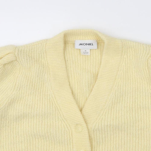 Monki Womens Yellow V-Neck Acrylic Cardigan Jumper Size M