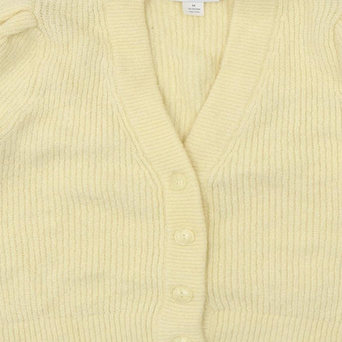 Monki Womens Yellow V-Neck Acrylic Cardigan Jumper Size M