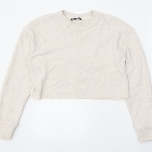 Zara Womens Beige Round Neck Polyester Pullover Jumper Size S