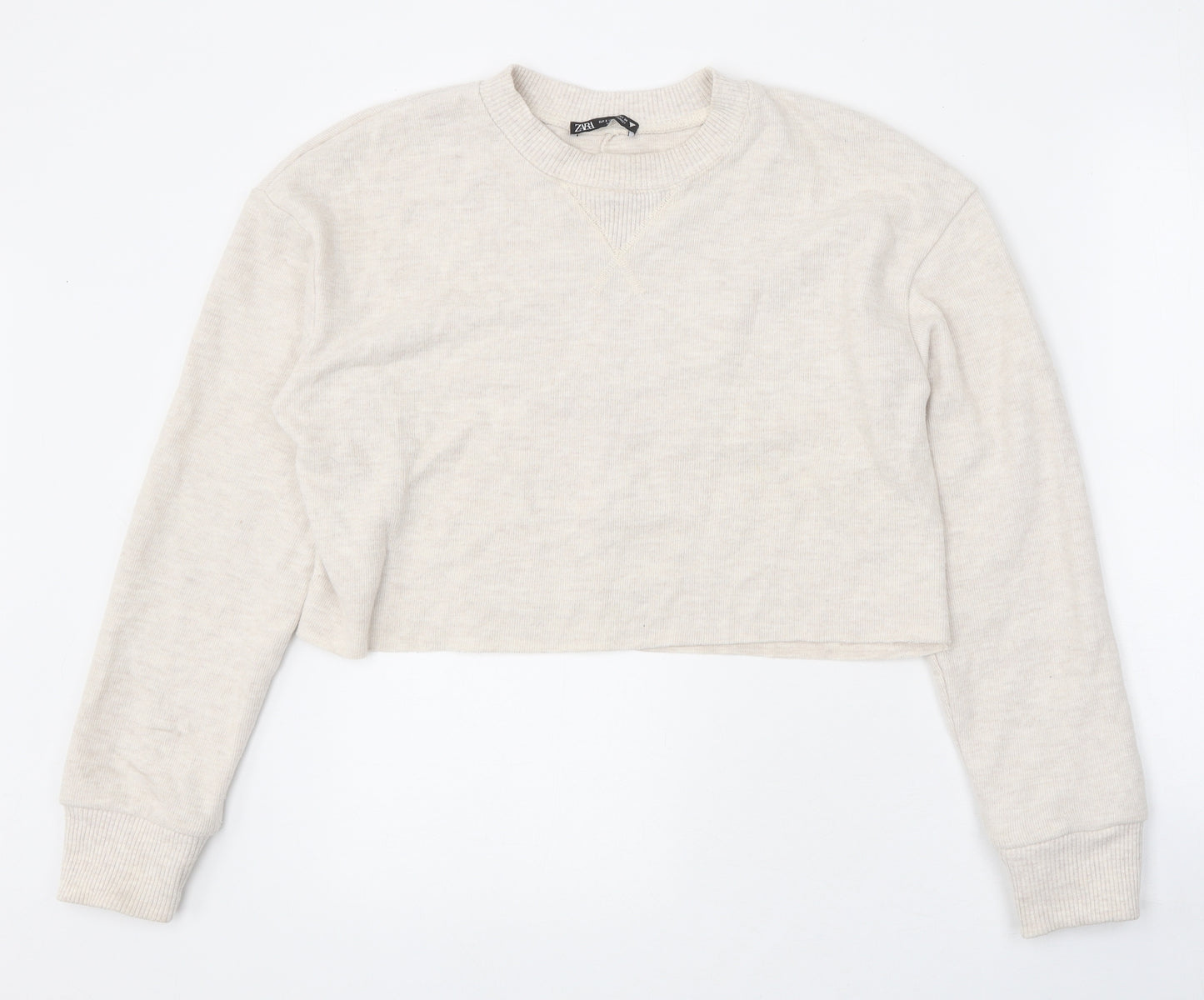 Zara Womens Beige Round Neck Polyester Pullover Jumper Size S