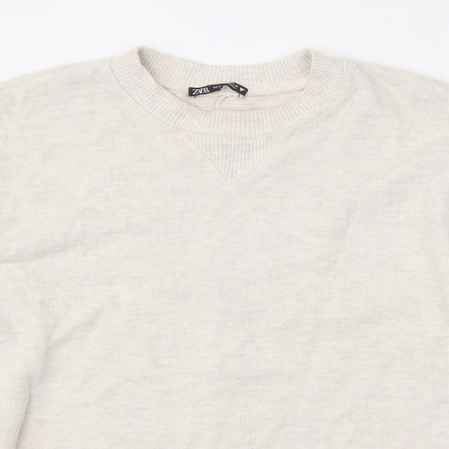 Zara Womens Beige Round Neck Polyester Pullover Jumper Size S