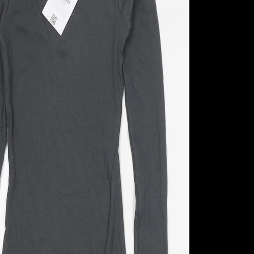 Bershka Womens Grey Cotton Bodycon Size XS Round Neck Pullover - Ribbed