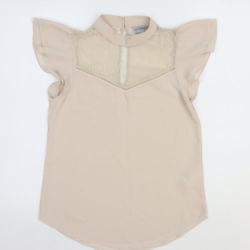 H&M Womens Beige Polyester Basic Blouse Size 4 Round Neck