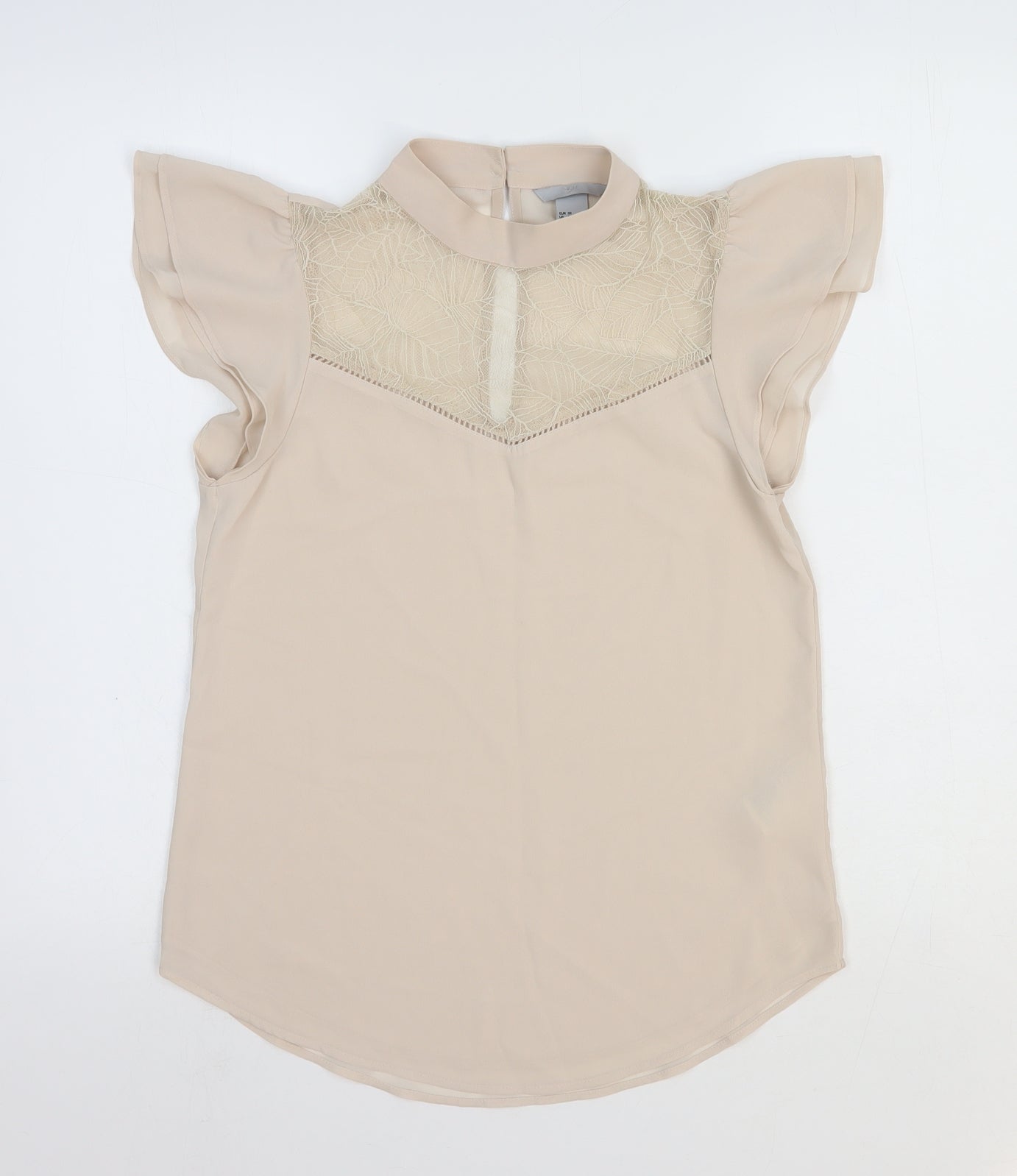 H&M Womens Beige Polyester Basic Blouse Size 4 Round Neck