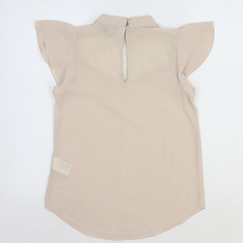 H&M Womens Beige Polyester Basic Blouse Size 4 Round Neck