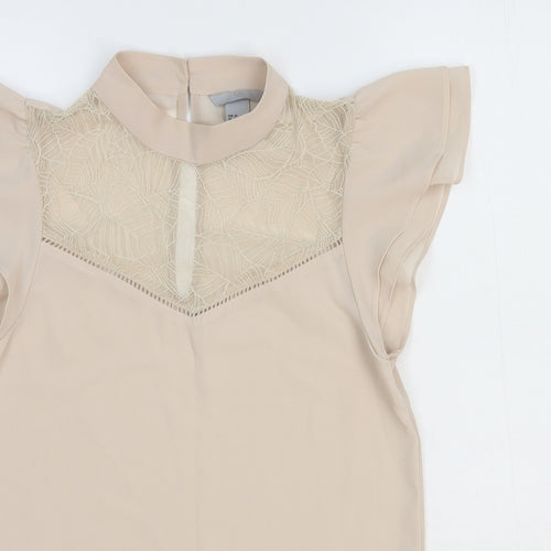 H&M Womens Beige Polyester Basic Blouse Size 4 Round Neck