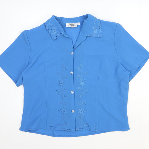 Clothes Contact Womens Blue Polyester Basic Button-Up Size 22 Collared