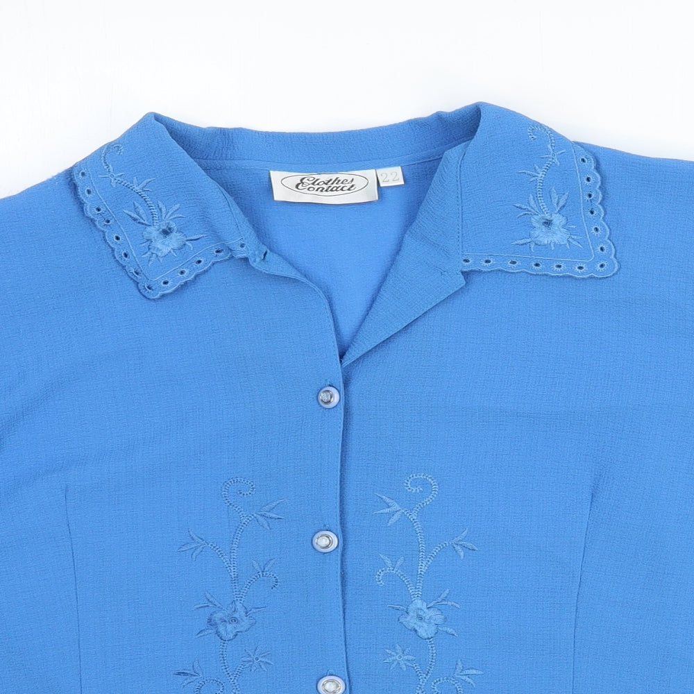 Clothes Contact Womens Blue Polyester Basic Button-Up Size 22 Collared