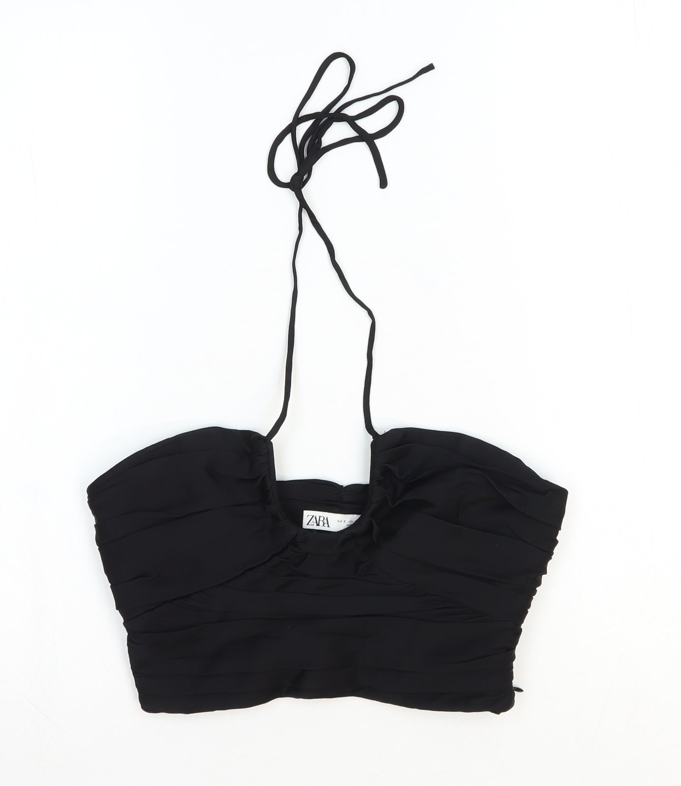 Zara Womens Black Viscose Cropped Blouse Size S Halter
