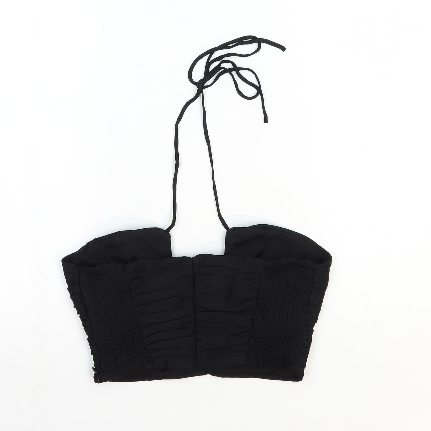 Zara Womens Black Viscose Cropped Blouse Size S Halter